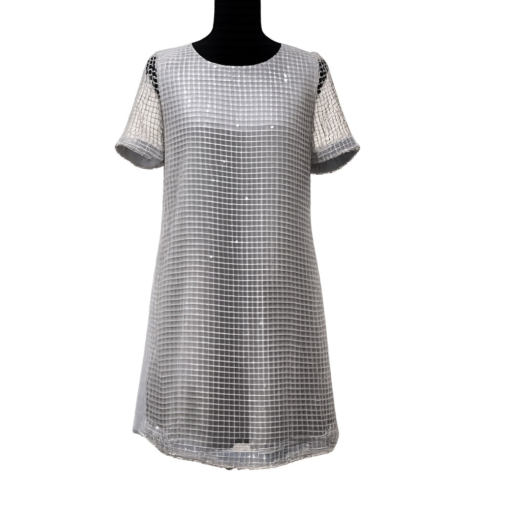 Gianni Bini Sequin Mesh Overlay Shift Dress Women XS Gray